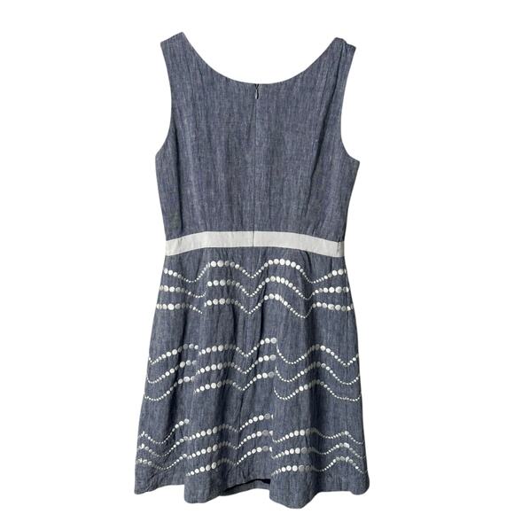Boden 100% Linen Chambray Embroidered Fit & Flare‎ Sun Dress Sleeveless, Size 8 - Picture 6 of 9